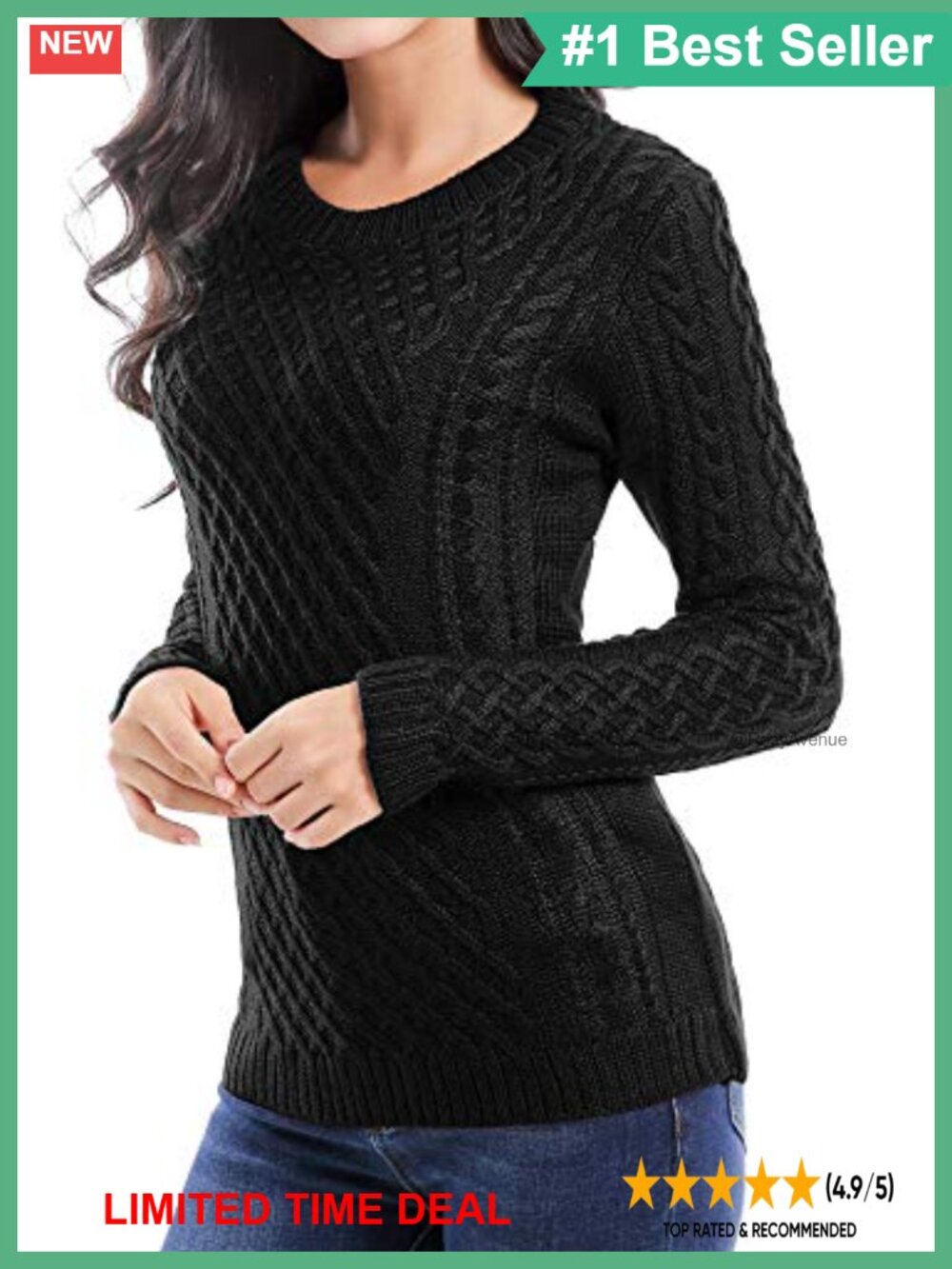 Women Crew Neck Cable Knit Long Sleeve Sweater Pullover